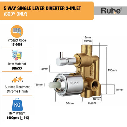 Single Lever 3-inlet (5 Way) Diverter (Body only) - by Ruhe