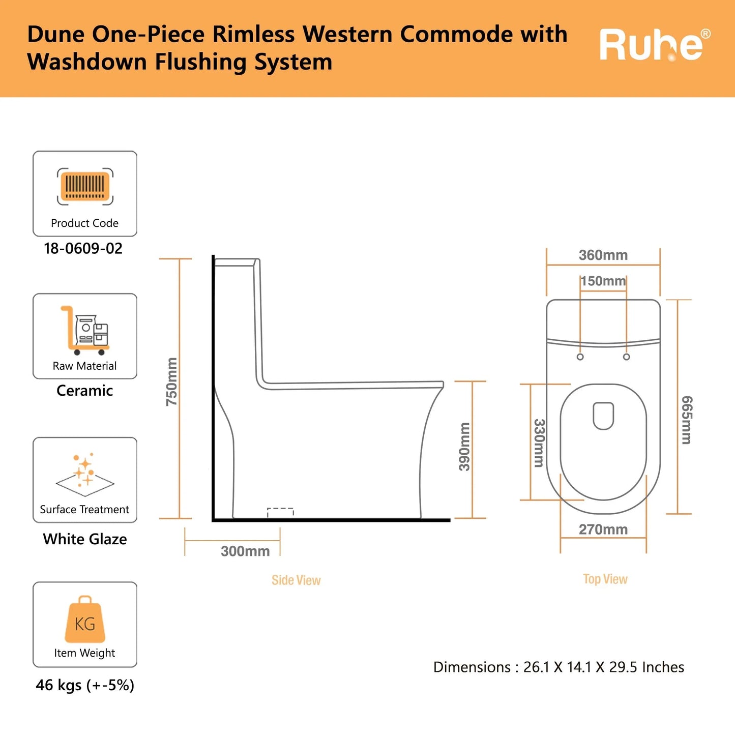 Dune One-Piece Western Commode(Dimensions)