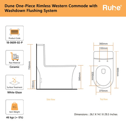 Dune One-Piece Western Commode P Trap(Dimensions)