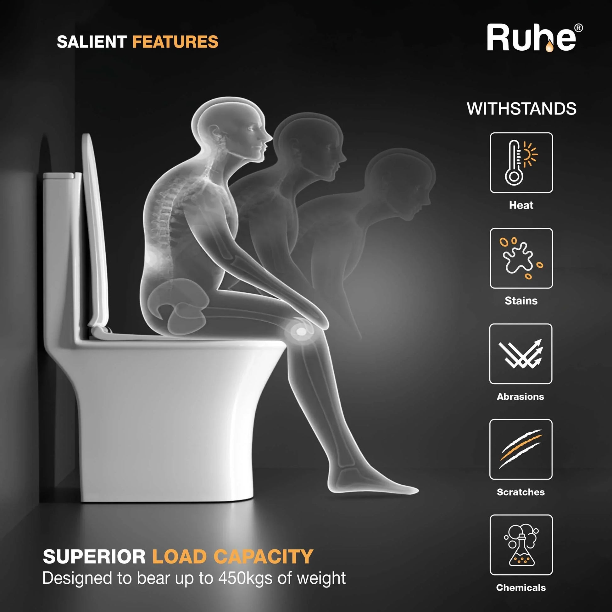 Dune One-Piece Western Commode P Trap, Superior Load Capacity