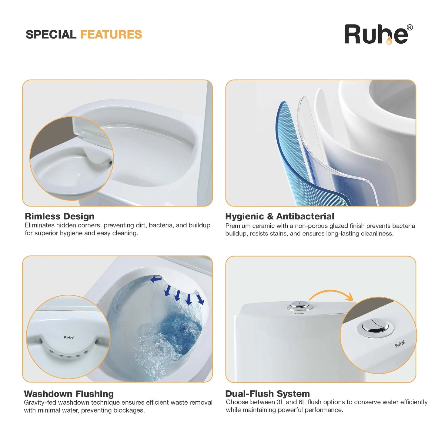 Dune One-Piece Western Commode, rimless design