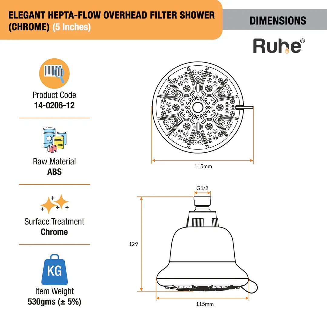 Elegant Hepta-Flow Overhead Filter Shower (Chrome) (5 Inches)