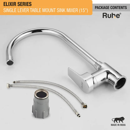 Elixir Single Lever Table-Mount Sink Mixer Brass Faucet with Medium (15 Inches) Round Swivel Spout Brass package
