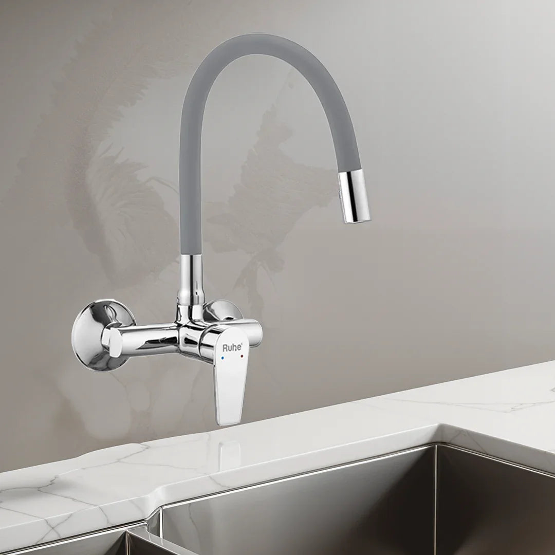 Elixir Single Lever Wall-mount Kitchen Sink Mixer Tap with Coloured Silicone Spout