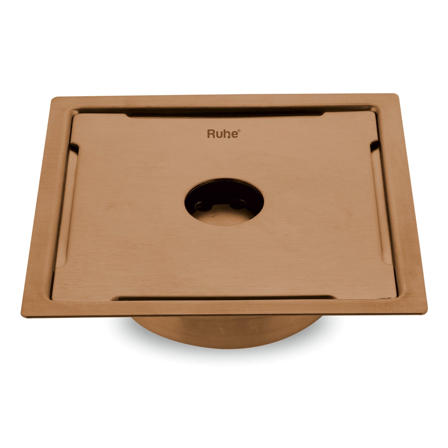 Diamond Square Flat Cut Floor Drain in Antique Copper PVD Coating (5 x 5 Inches) with Hole - by Ruhe
