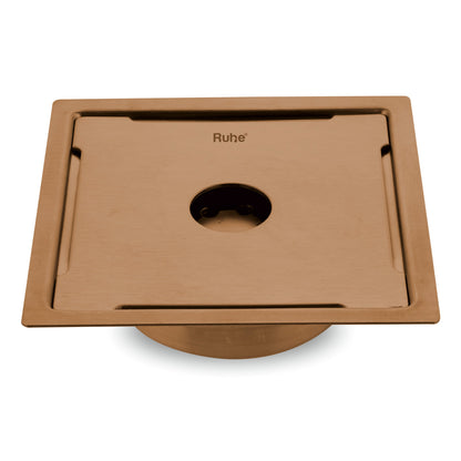 Diamond Square Flat Cut Floor Drain in Antique Copper PVD Coating (5 x 5 Inches) with Hole - by Ruhe