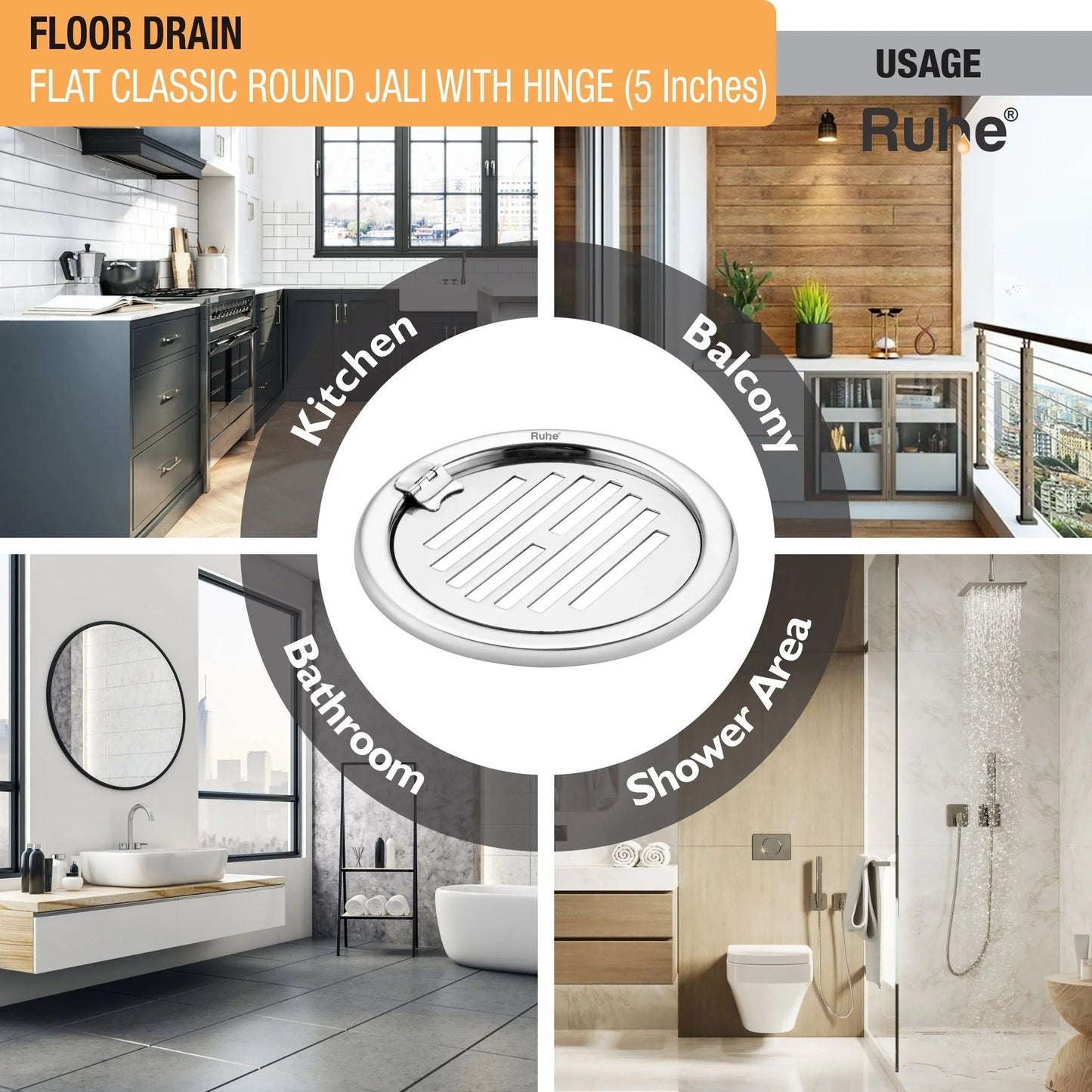 Classic Round Jali Floor Drain (5 Inches) with Hinged Grating Top (Pack of 2) usage