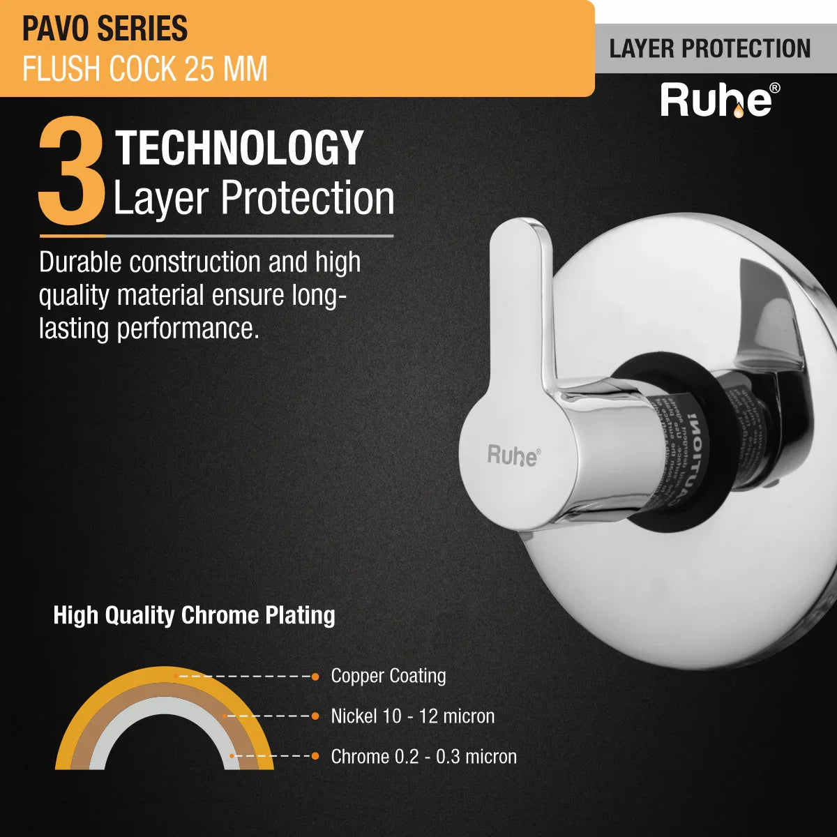 Pavo Flush Valve Brass Faucet (25mm) 3 layer protection