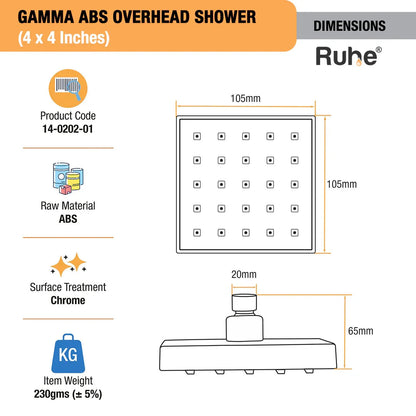 Gamma ABS Overhead Shower (4 x 4 Inches)
