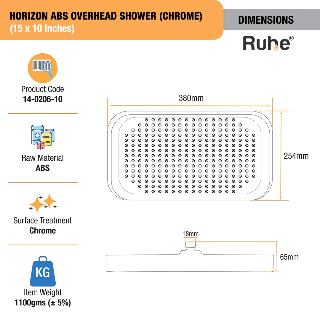 Horizon ABS Overhead Shower (Chrome) (15 x 10 Inches)