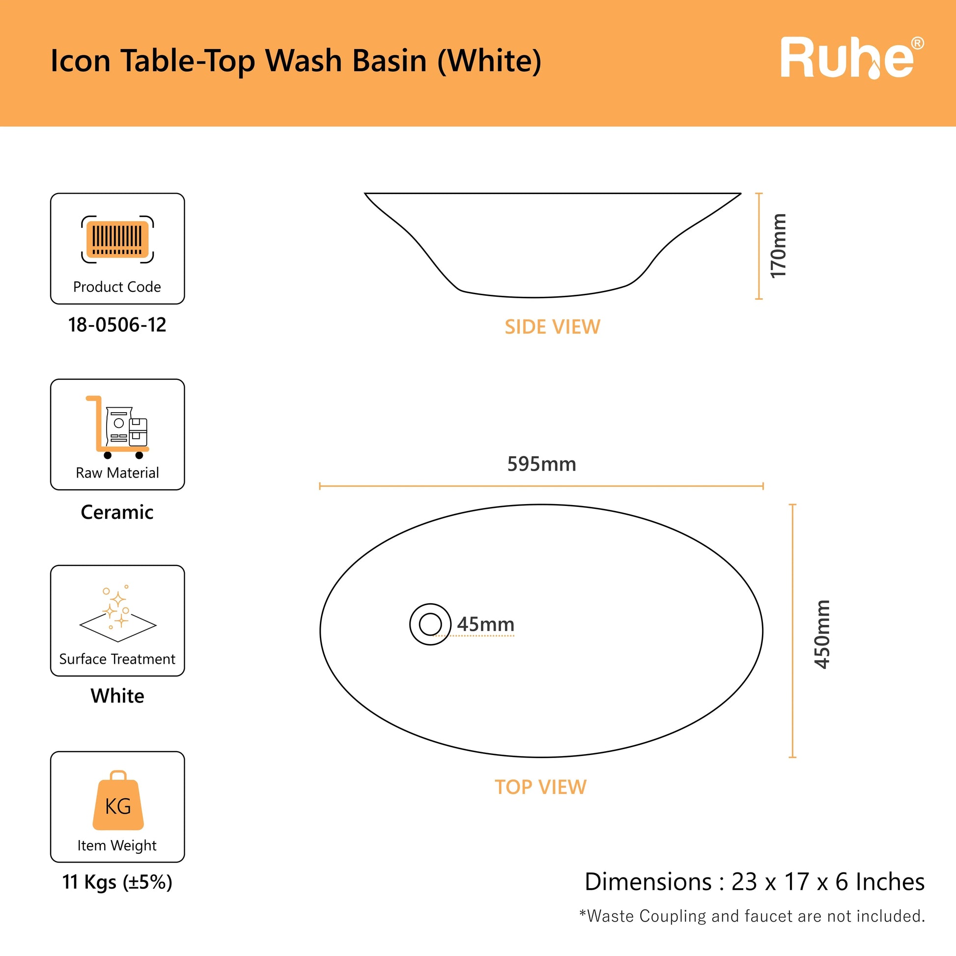 Icon Table Top Wash Basin (dimensions)
