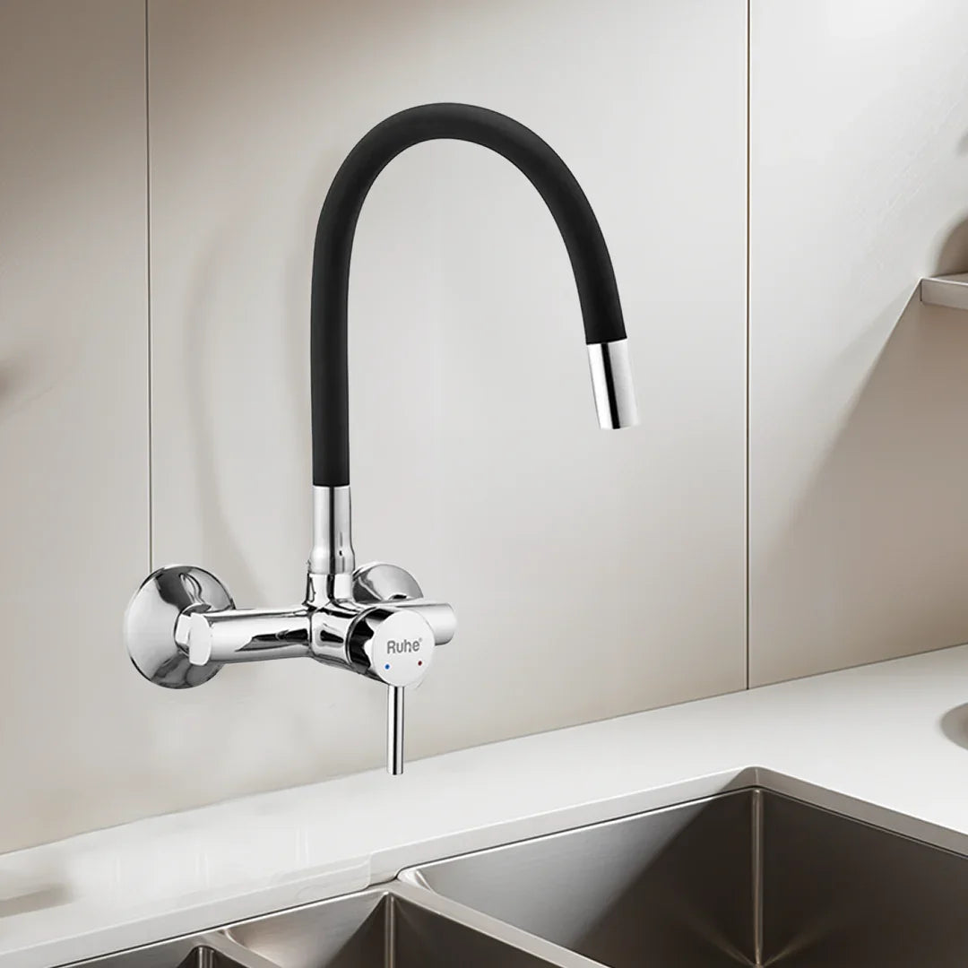 Kara Single Lever Wall-mount Kitchen Sink Mixer Tap with Coloured Silicone Spout
