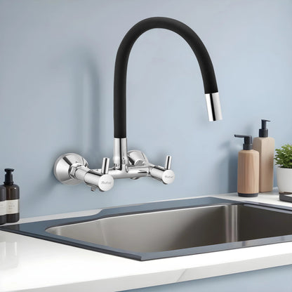 Kara Wall-mount Kitchen Sink Mixer Tap with Black Silicone Spout - by Ruhe