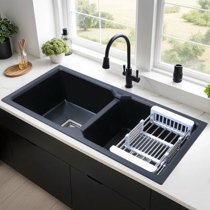 Quartz Double Bowl Kitchen Sink (45 x 20 x 9 inches)