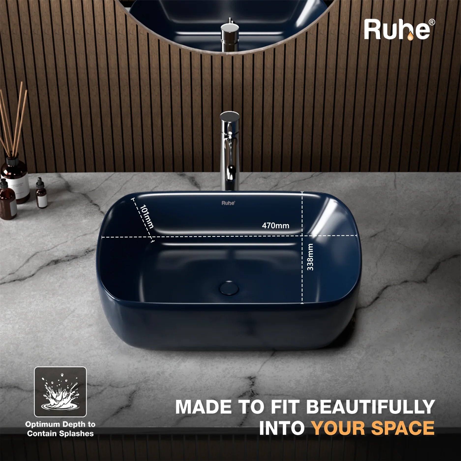 Midnight Blue Norma Table Top Wash Basin (Depth)
