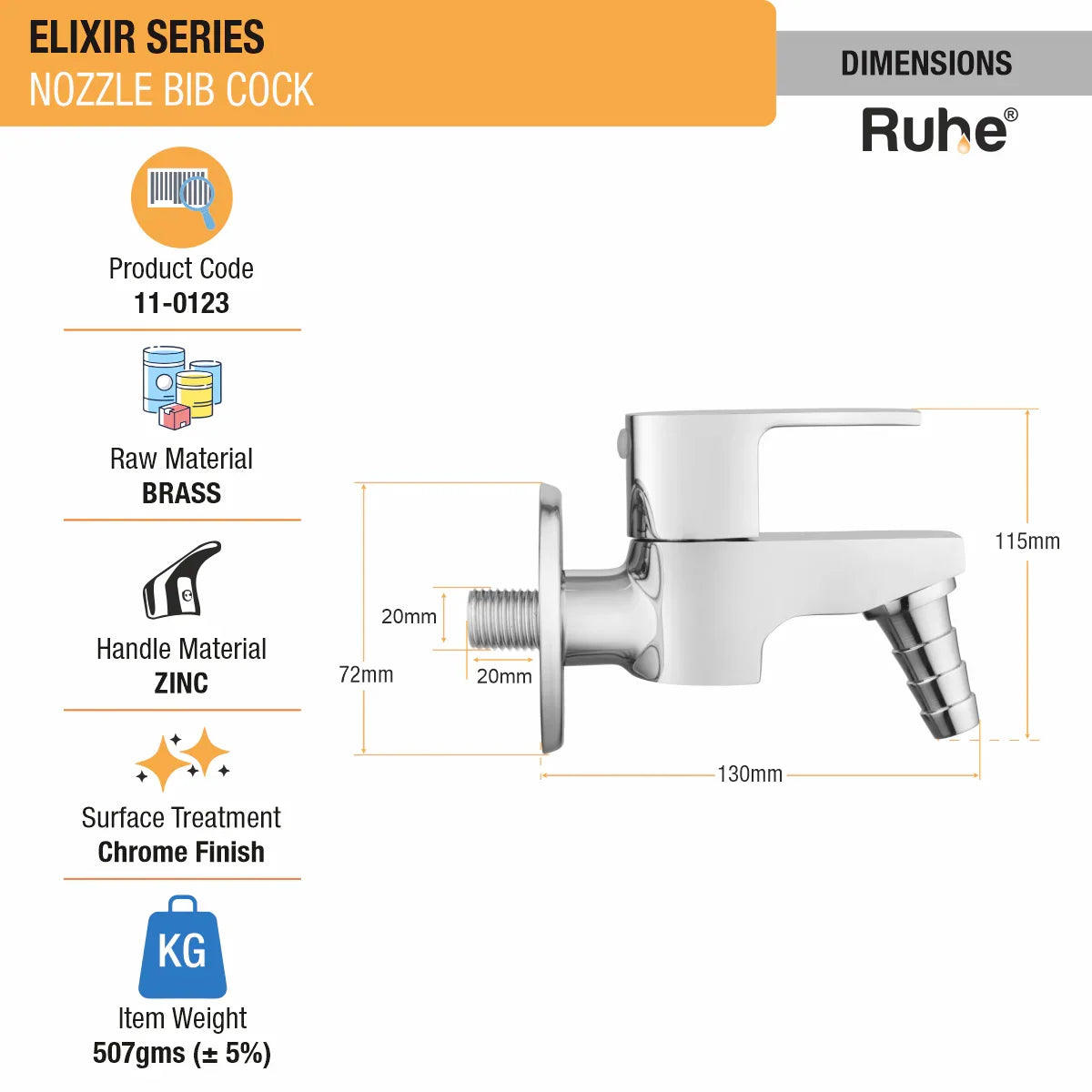 Elixir Nozzle Bib Tap Brass Faucet dimenions and size