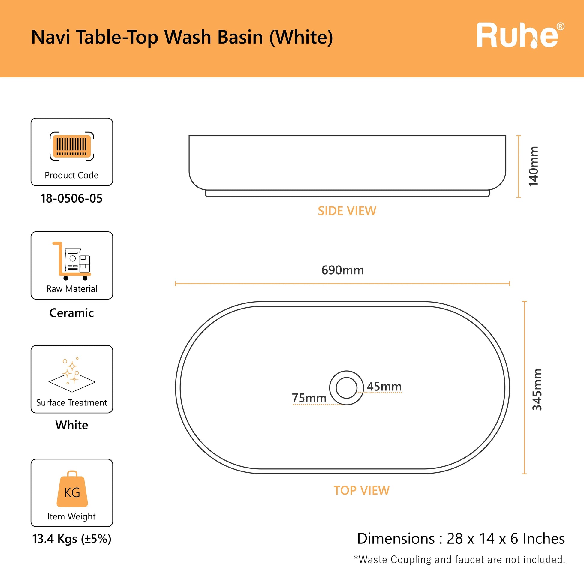 Navi Table-Top Wash Basin (dimensions)