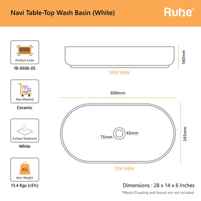Navi Table-Top Wash Basin (dimensions)