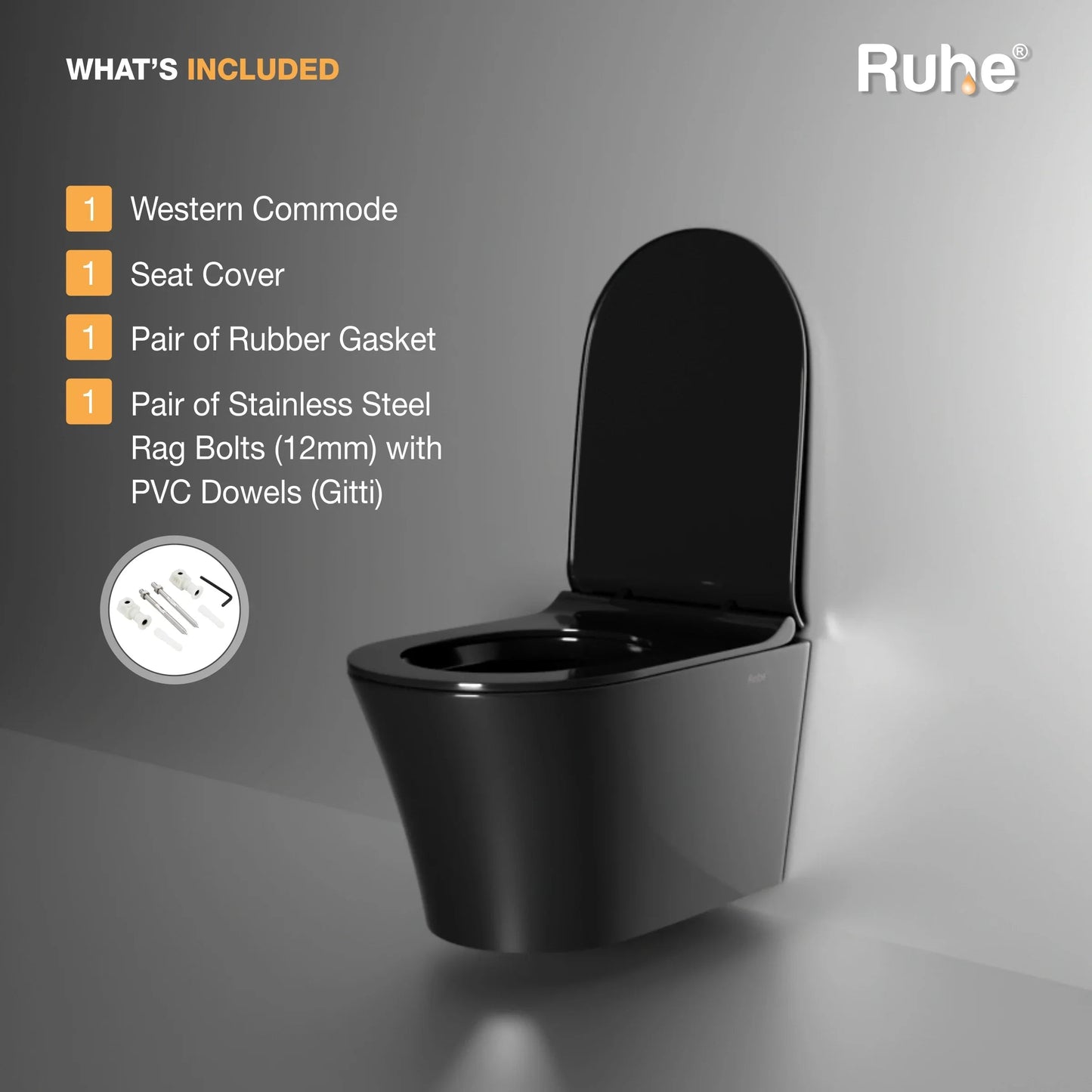 Noir Wall-Hung Western Commode, What's Included