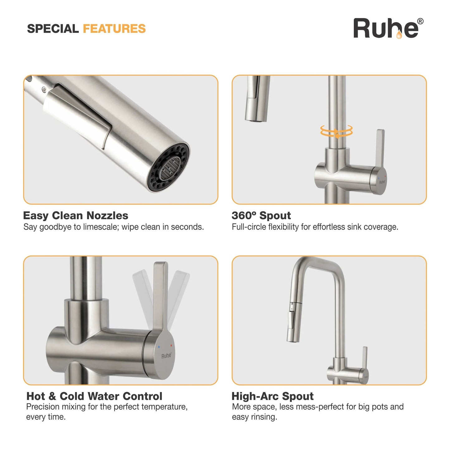 Opulo Dual Flow Pull-Out Kitchen Mixer Faucet Brushed Nickel Special Features