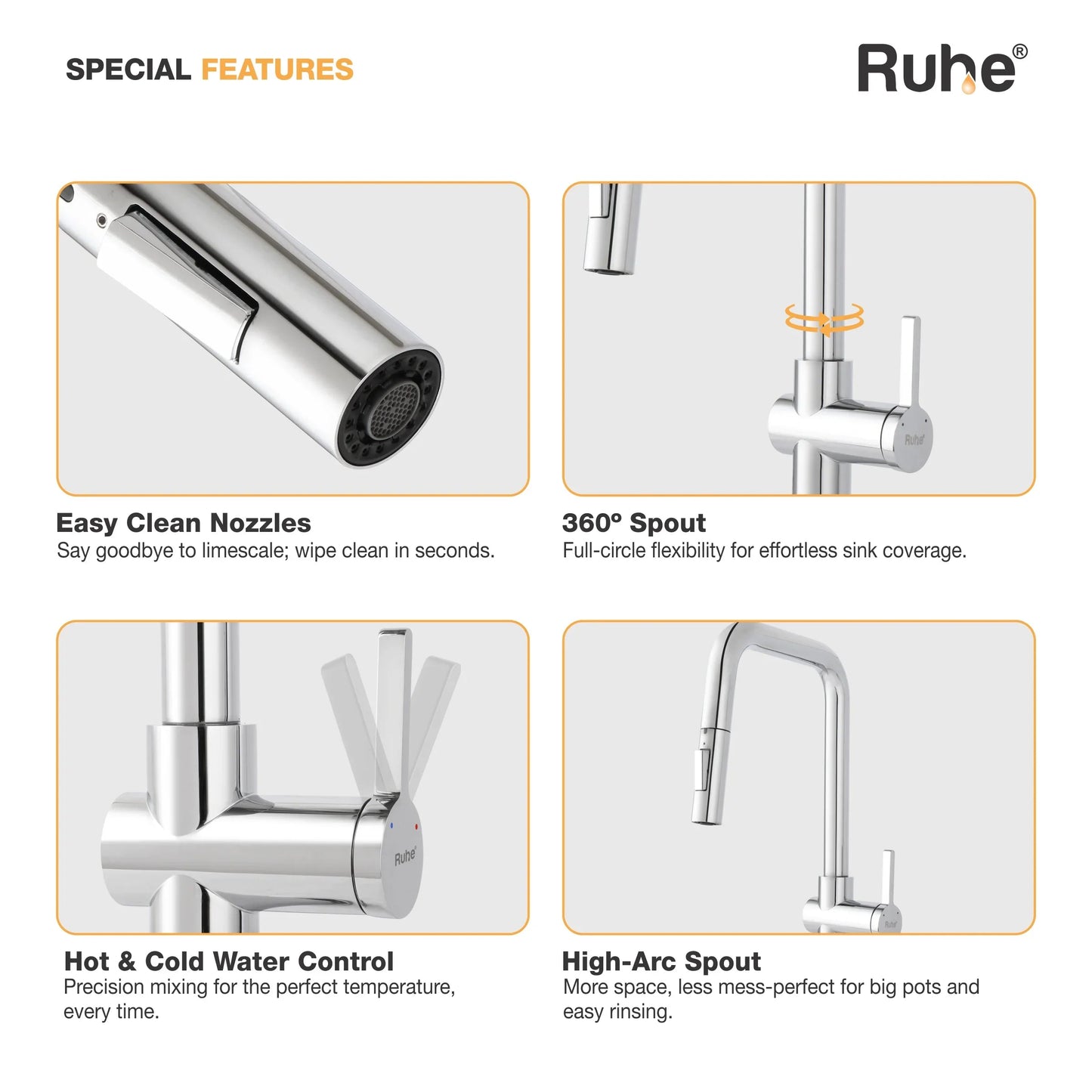 Opulo Dual Flow Pull-Out Kitchen Mixer Faucet Salient Features
