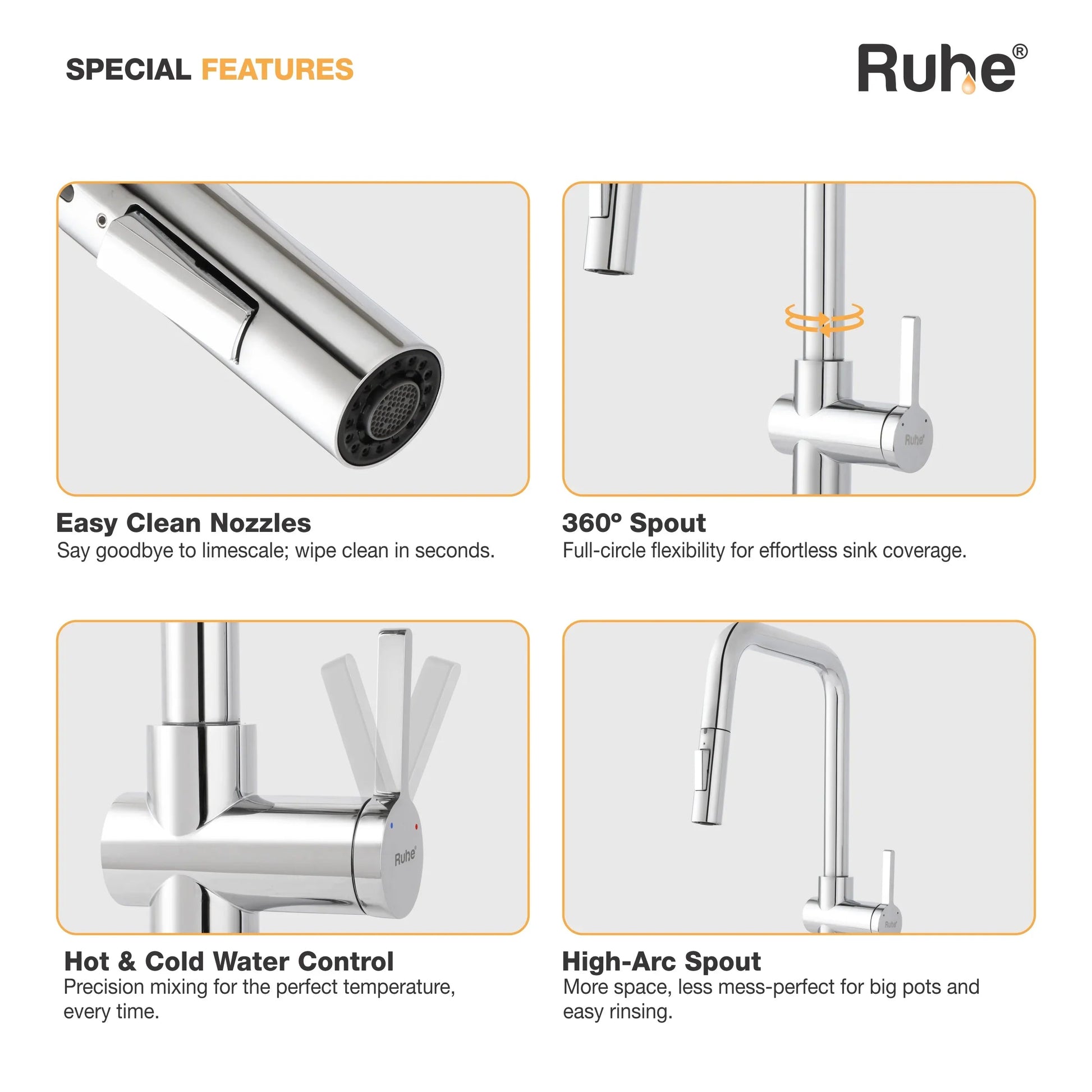 Opulo Dual Flow Pull-Out Kitchen Mixer Faucet Salient Features