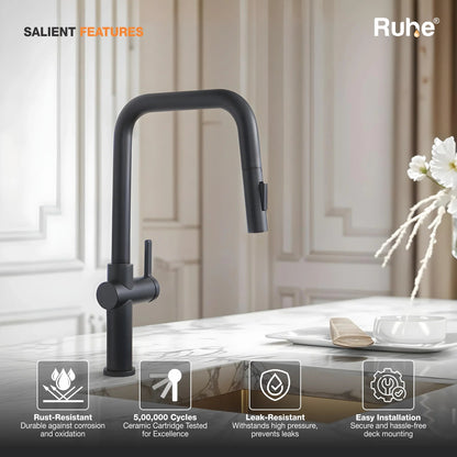 Opulo Dual Flow Pull-Out Kitchen Mixer Faucet Matte Black Salient Features