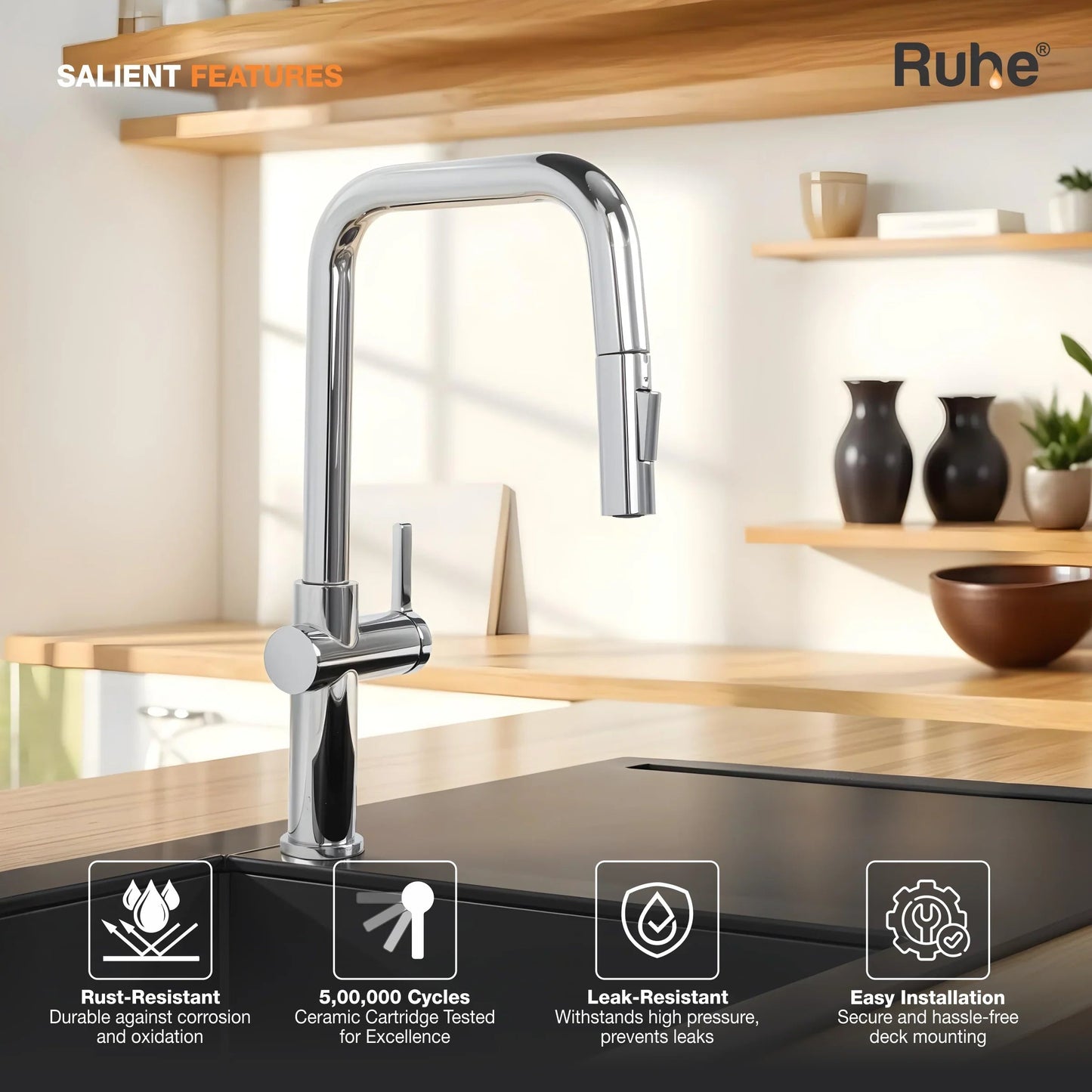 Opulo Dual Flow Pull-Out Kitchen Mixer Faucet Salient Features