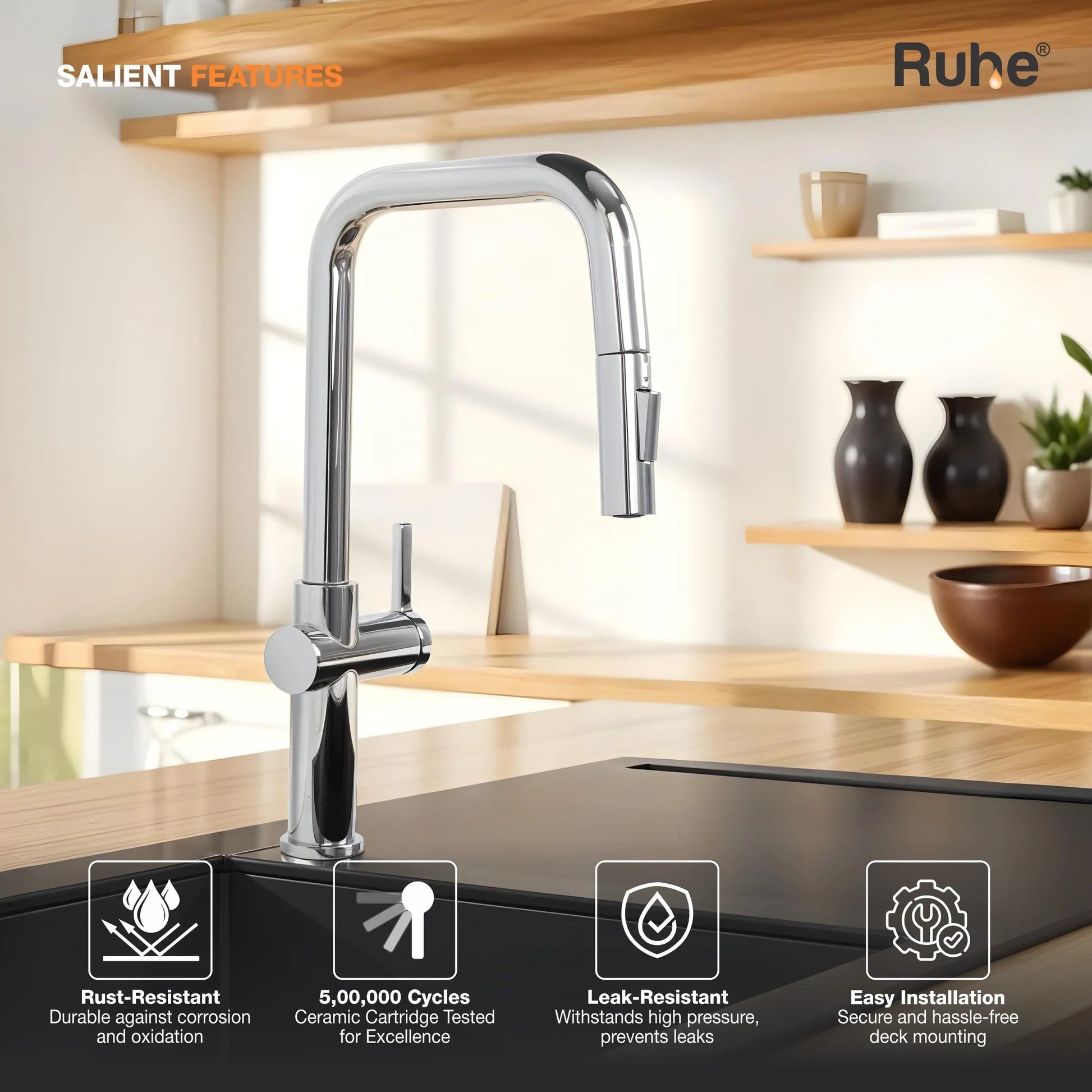 Opulo Dual Flow Pull-Out Kitchen Mixer Faucet Salient Features