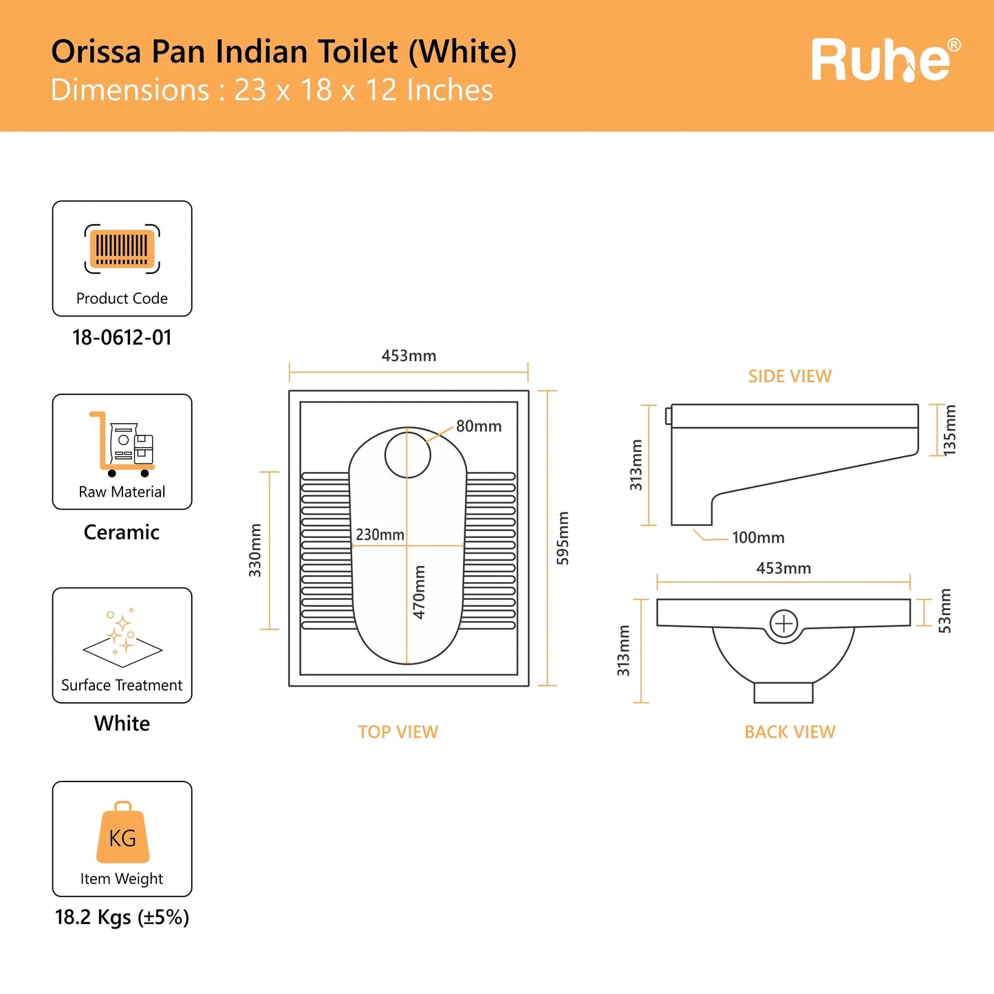 Orissa Pan Indian Toilet(Dimensions)