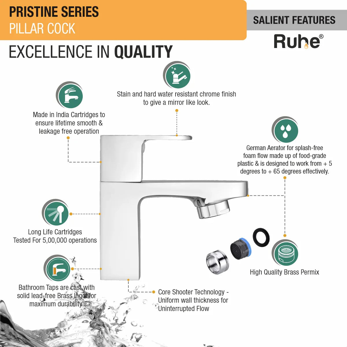 Pristine Pillar Tap Brass Faucet features
