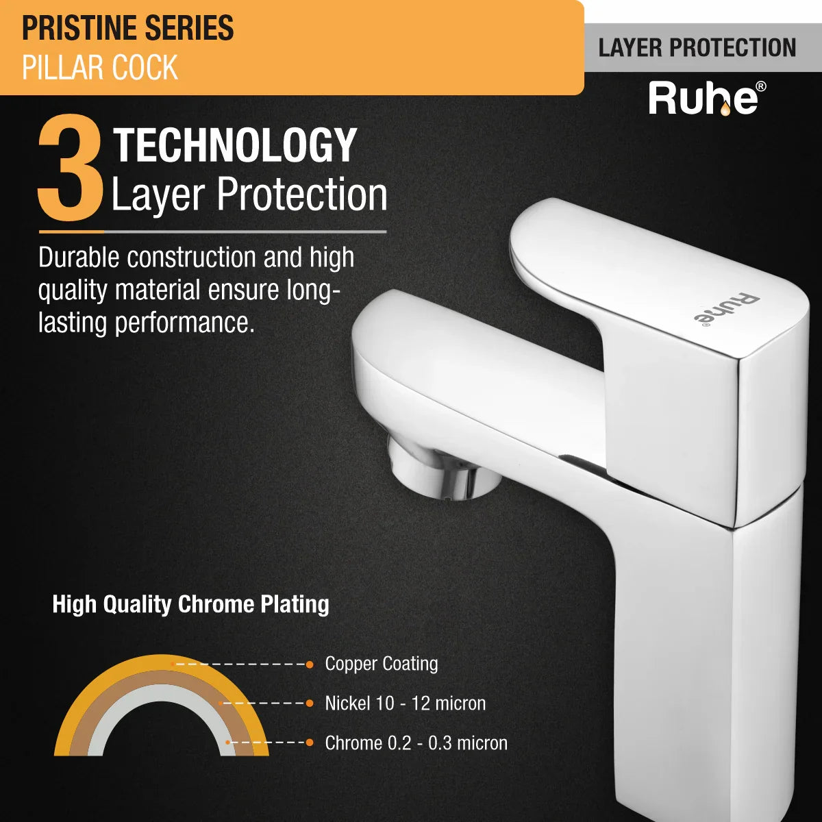 Pristine Pillar Tap Brass Faucet 3 layer protection