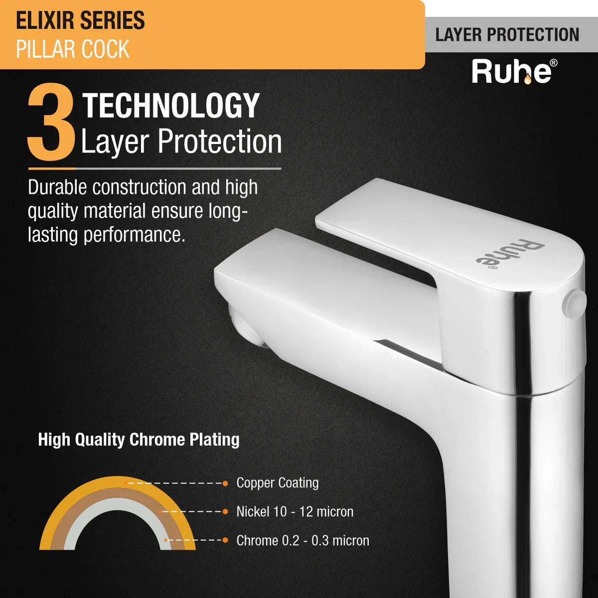 Elixir Pillar Tap Brass Faucet 3 layer protection