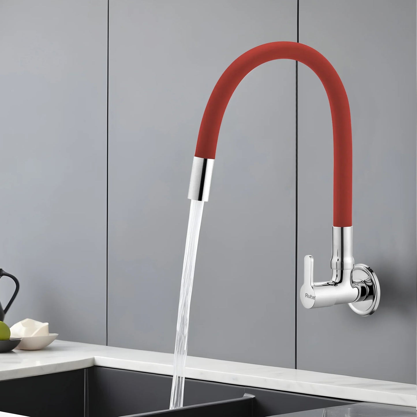 Pavo Wall Mount Kitchen Sink Tap with Coloured Flexible Silicone Spout