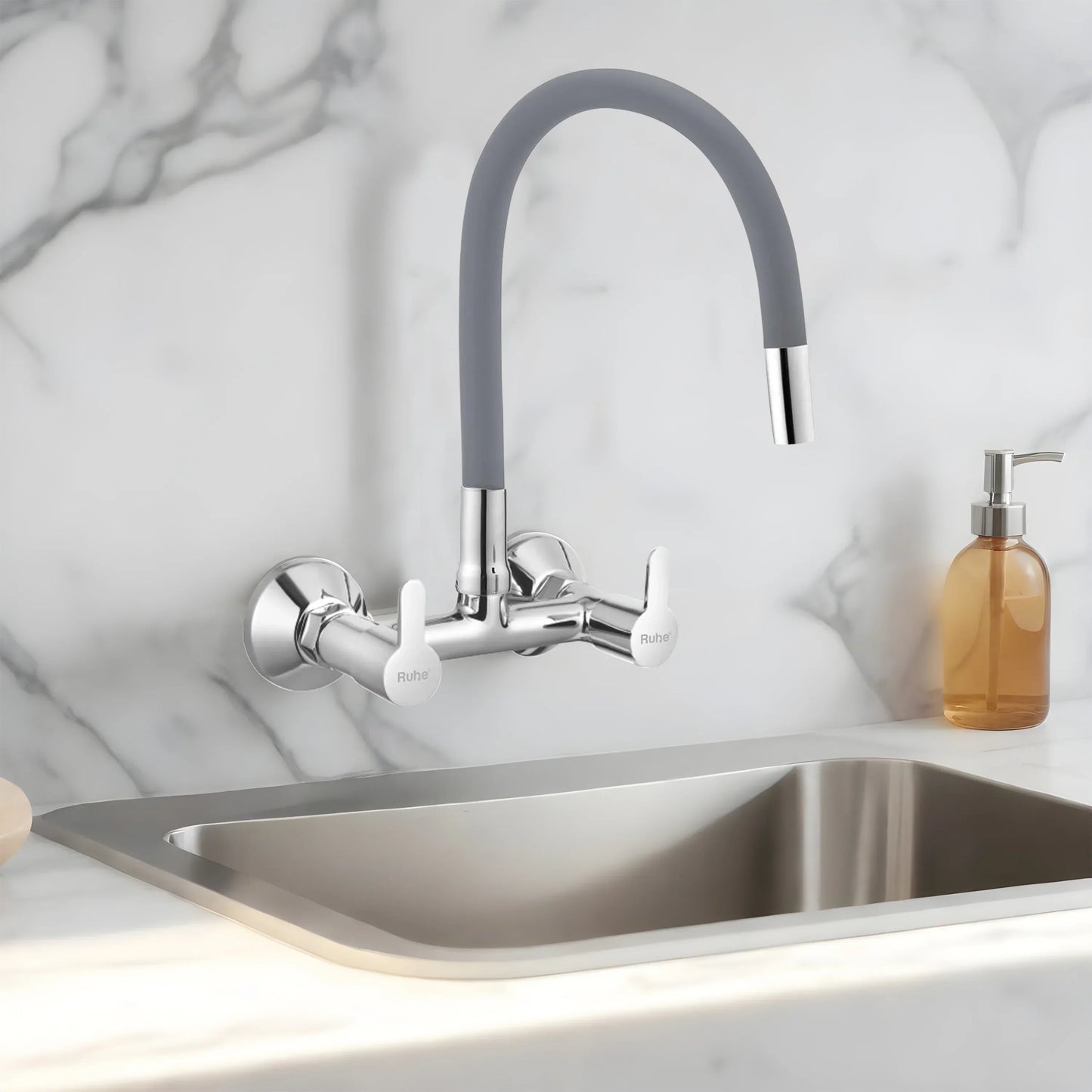 Pavo Wall Mount Kitchen Sink Mixer Tap with Coloured Flexible Silicone Spout