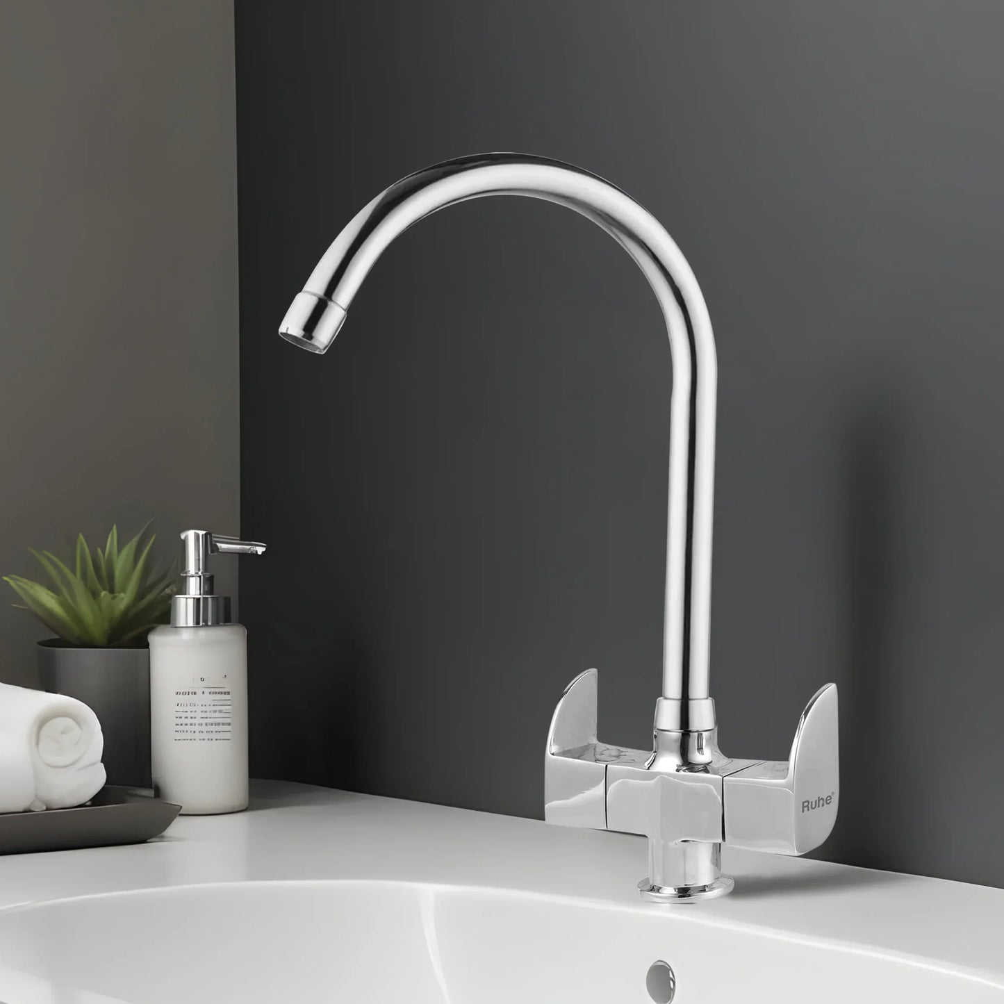 Pristine Deck Mount Wash Basin Mixer Tap with Swivel Spout