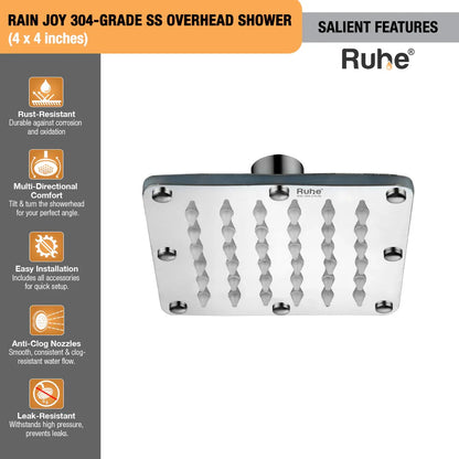 Rain Joy 304-grade SS Overhead Shower (4 x 4 Inches)