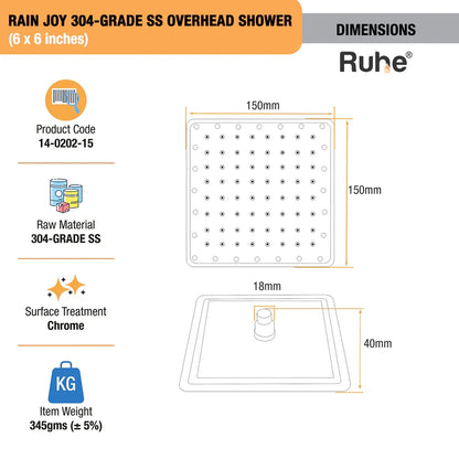 Rain Joy 304-Grade SS Overhead Shower