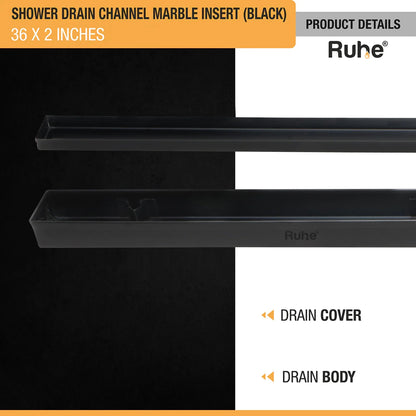 Marble Insert Shower Drain Channel (36 x 2 Inches) Black PVD Coated - by Ruhe