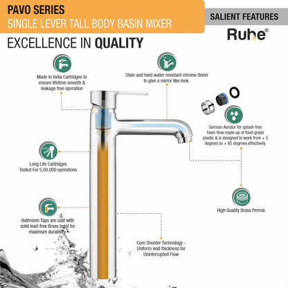 Pavo Single Lever Deck-mount Tall Body Wash Basin Mixer Tap Feature