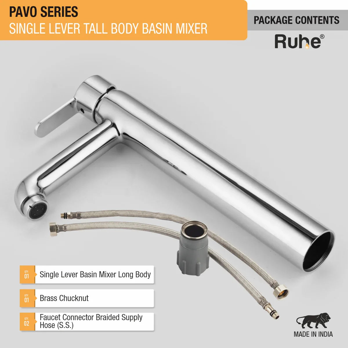 Pavo Single Lever Deck-mount Tall Body Wash Basin Mixer Tap - Meterial details