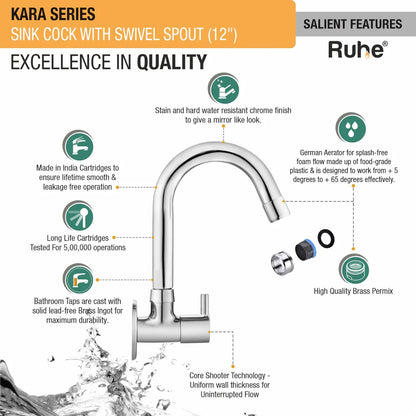Kara Sink Tap with Small (12 inches) Round Swivel Spout Brass Faucet features and benefits