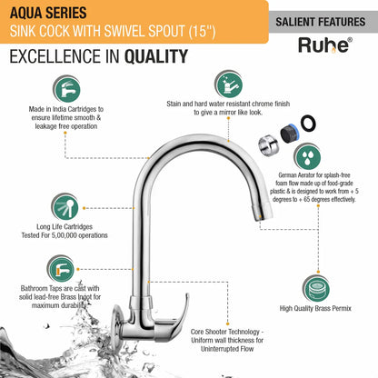 Aqua Wall Mount Kitchen Sink Tap with Swivel Spout