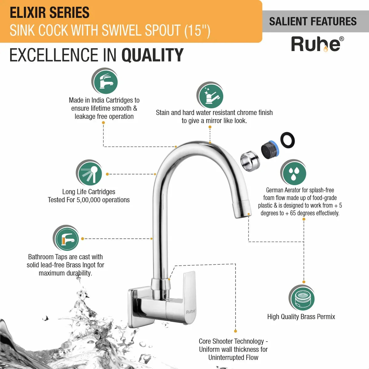 Wall-mount Kitchen Sink Tap with Swivel Spout