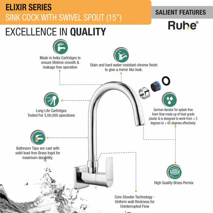 Wall-mount Kitchen Sink Tap with Swivel Spout