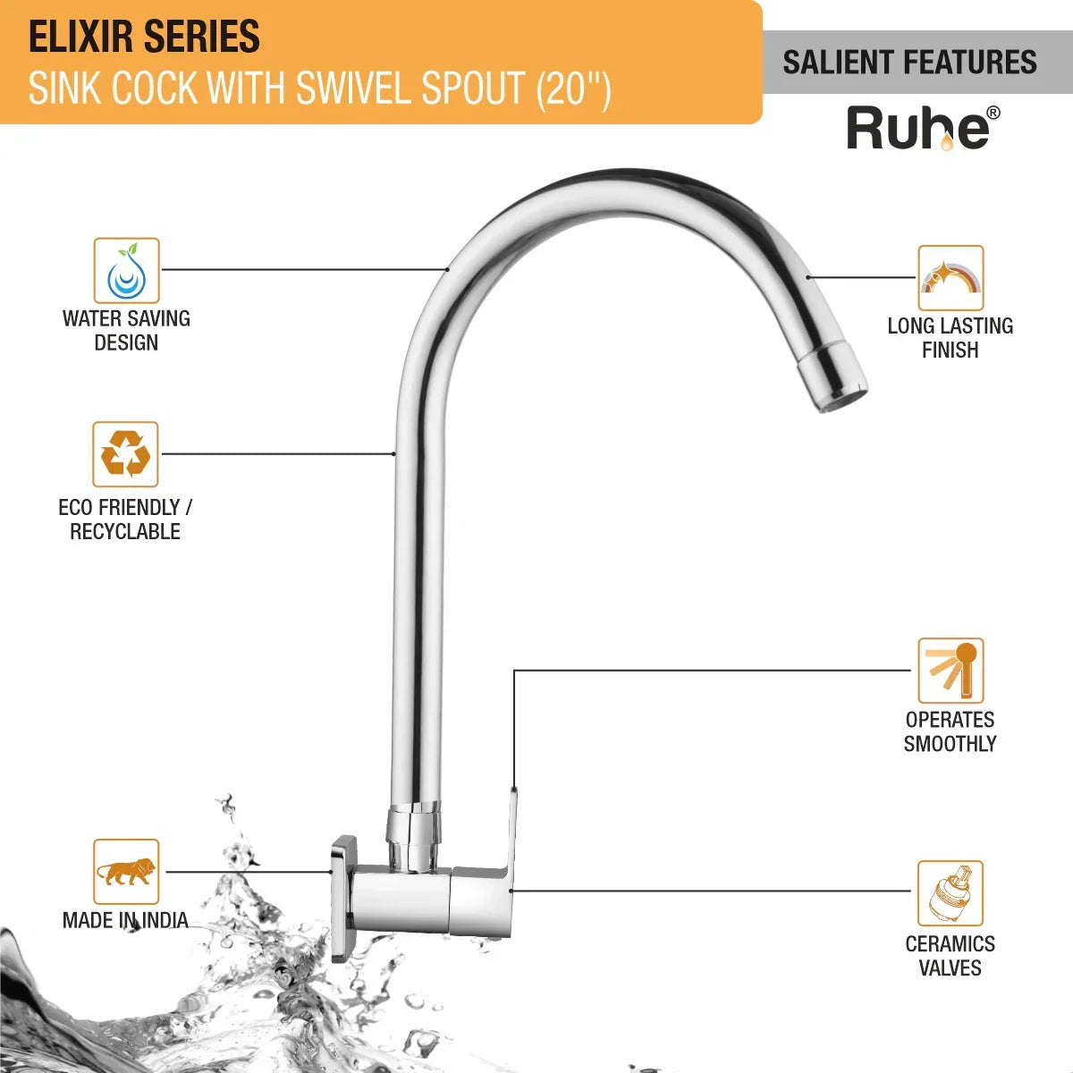 Wall-mount Kitchen Sink Tap with Swivel Spout