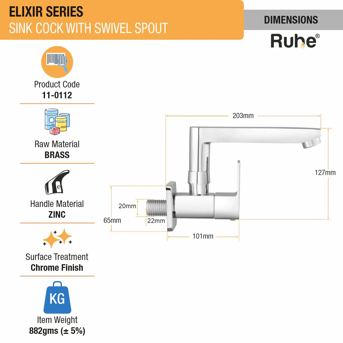 Elixir Sink Tap With Small (7 inches) Round Swivel Spout Faucet dimensions and size