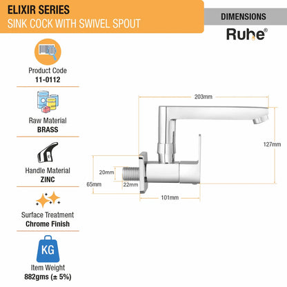 Elixir Sink Tap With Small (7 inches) Round Swivel Spout Faucet dimensions and size