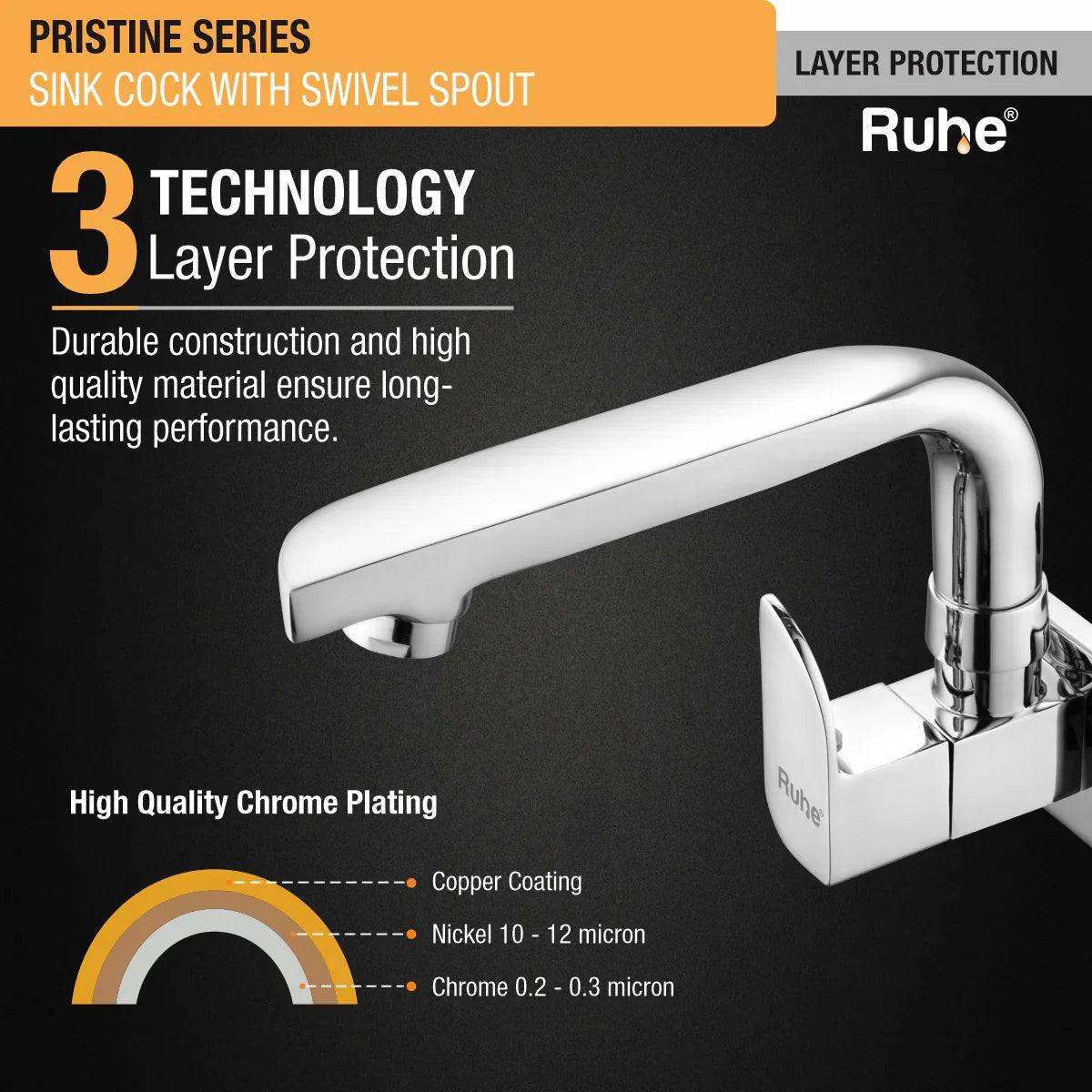 Pristine Sink Tap with Small (7 inches) Swivel Spout Brass Faucet 3 layer protection