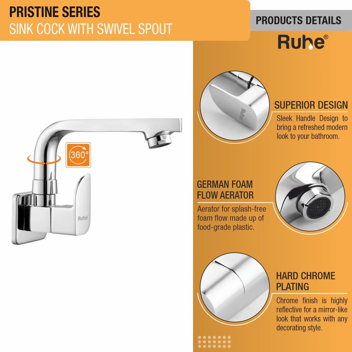 Pristine Sink Tap with Small (7 inches) Swivel Spout Brass Faucet product details